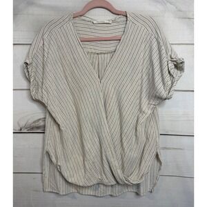 Ellison Striped Cotton Wrap Front Blouse Short Sleeve RT2021-6 Women M